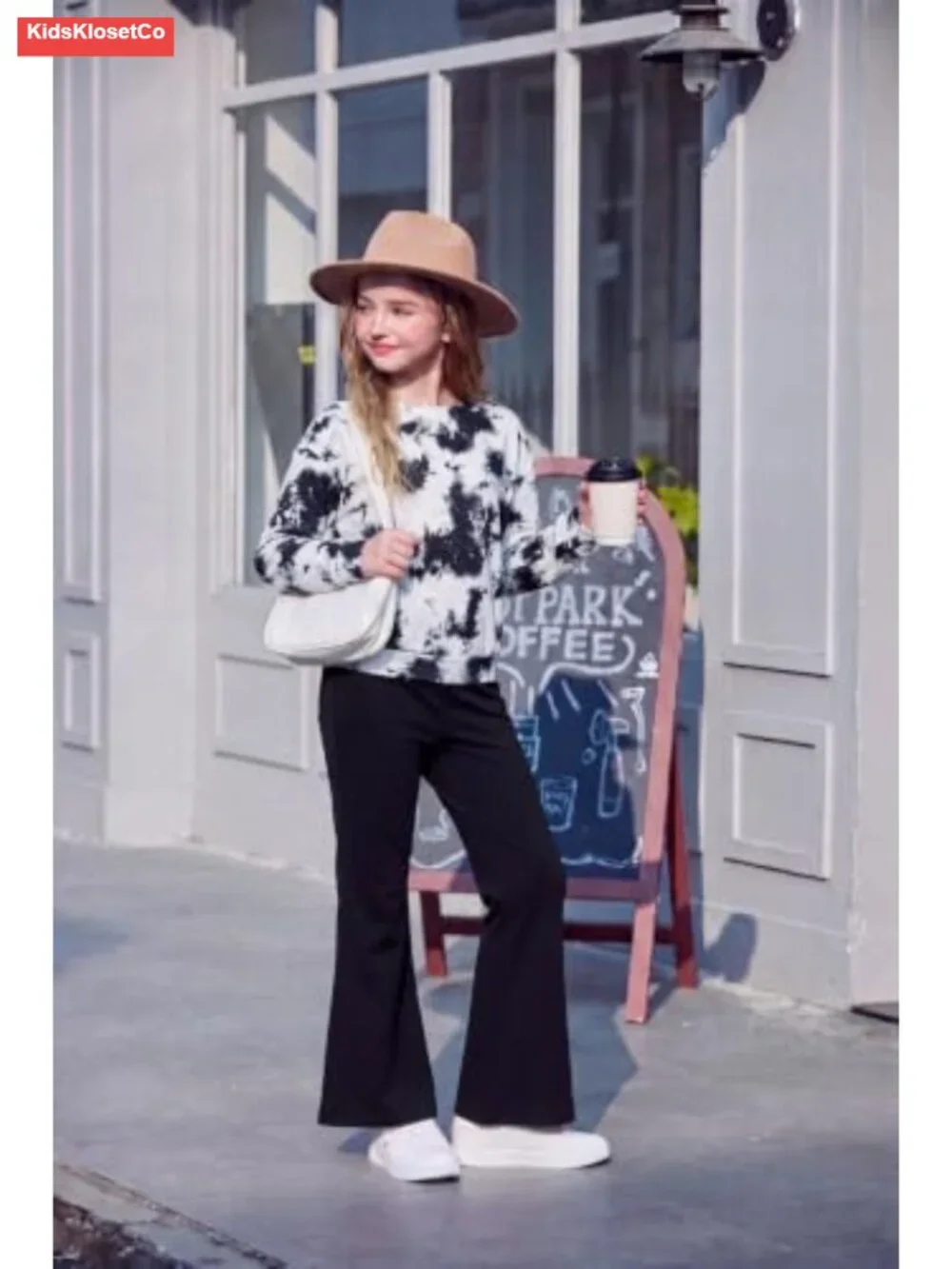 Girls 2 Piece Tracksuit Set Long Sleeve Sweatshirt Retro Flare Pants